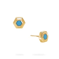 Yellow Gold Birthstone Earrings, Turquoise