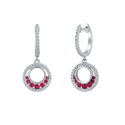 Ruby and Diamond Round Earrings in White Gold