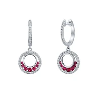 Ruby and Diamond Round Earrings in White Gold