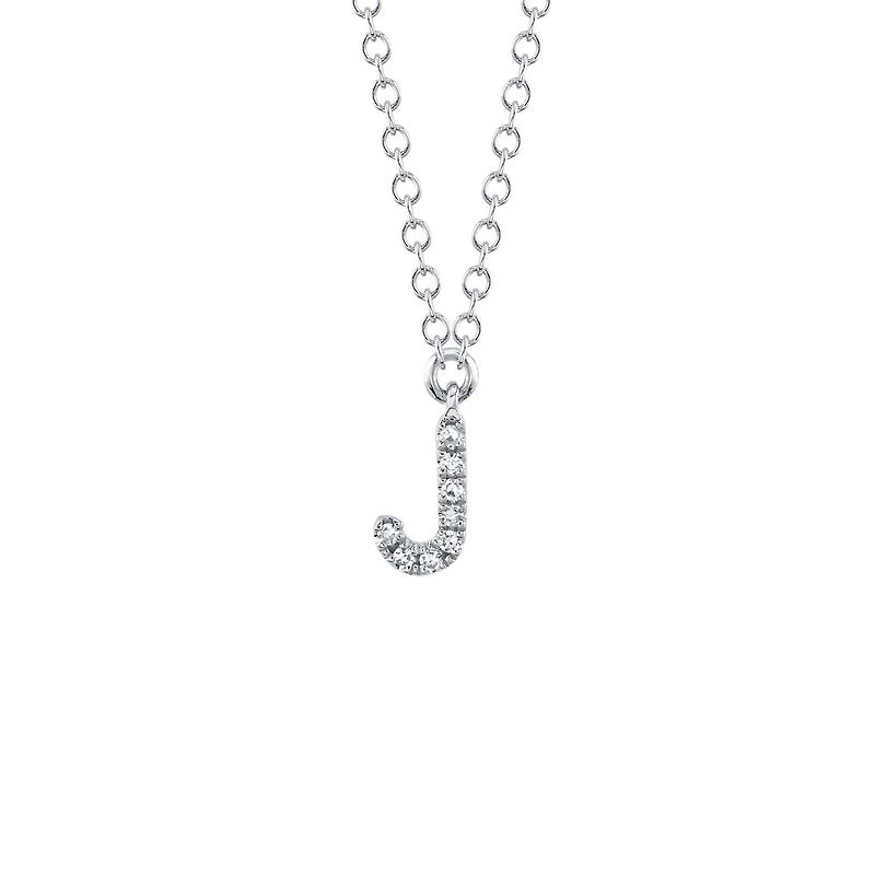 Initials White Gold and Diamond Pavé Letter J Necklace