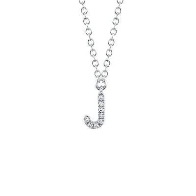 Initials White Gold and Diamond Pavé Letter J Necklace