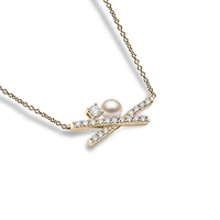 Sleek Yellow Gold Pearl and Diamond Necklace