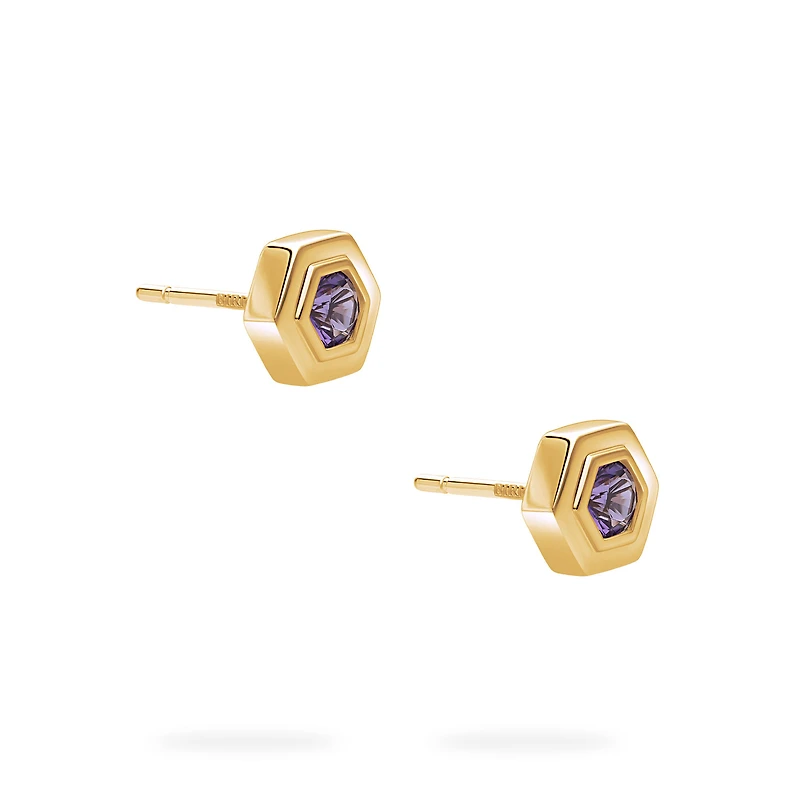 Yellow Gold Birthstone Earrings, Amethyst
