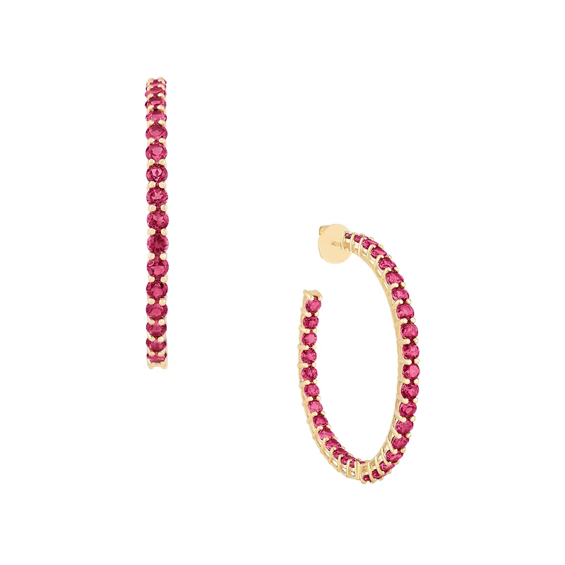 Pink Tourmaline Prong Set Hoop Earrings