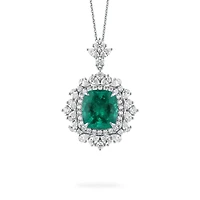 Emerald Cushion-Cut Pendant with Diamonds in White Gold