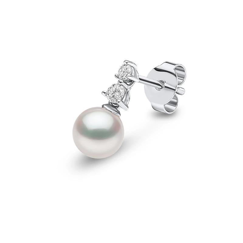 Classic White Gold, Pearl and Diamond Stud Earrings