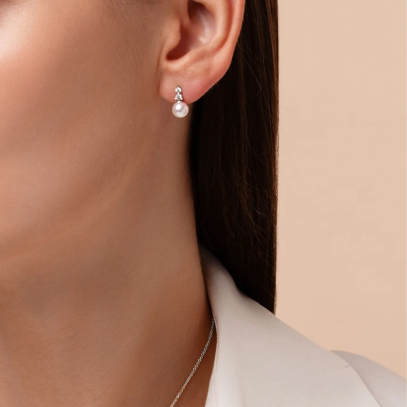Classic White Gold, Pearl and Diamond Stud Earrings
