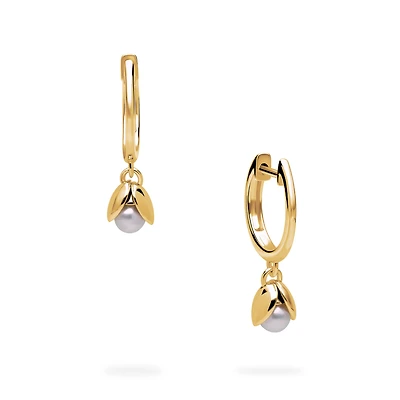 Yellow Gold Pearl Huggie Earrings For Kids