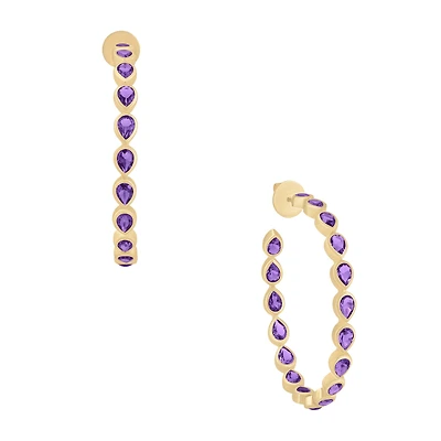 Amethyst Pear Shape Hoop Earrings