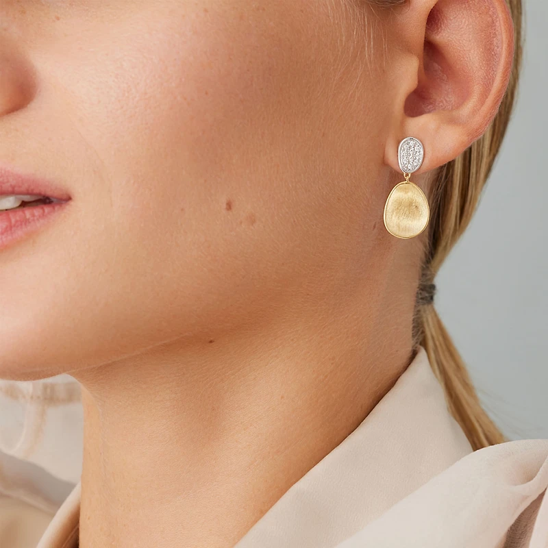 Lunaria Small Yellow Gold and Diamond Drop Earrings