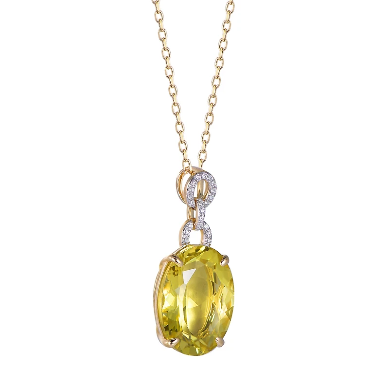 Oval Lemon Quartz Pendant in Yellow Gold