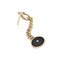 Emblem Yellow Gold Diamond and Onyx Single Drop Earring