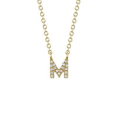 Initials Yellow Gold and Diamond Pavé Letter M Necklace