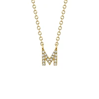 Initials Yellow Gold and Diamond Pavé Letter M Necklace