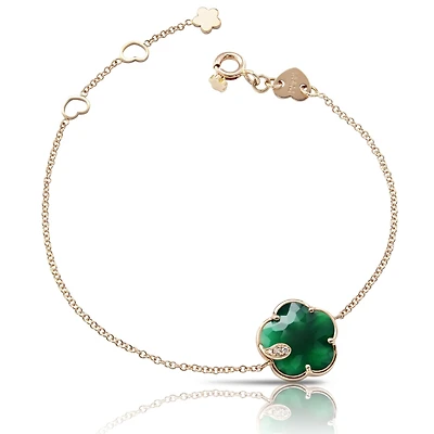 Petit Joli Rose Gold, Green Agate and Diamond Bracelet