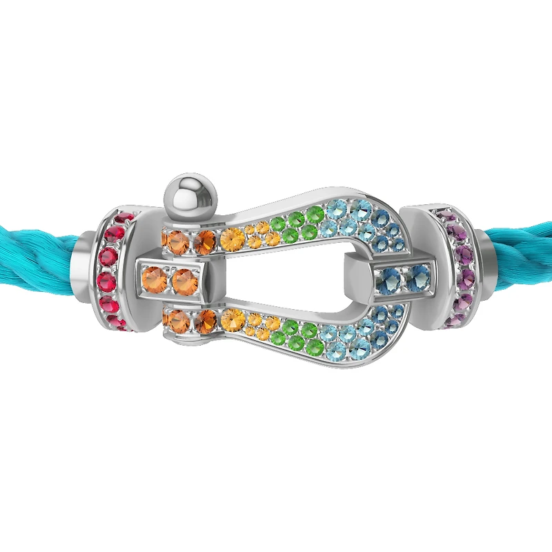 Force 10 Large White Gold and Multi-Stone Pavé Cable Bracelet