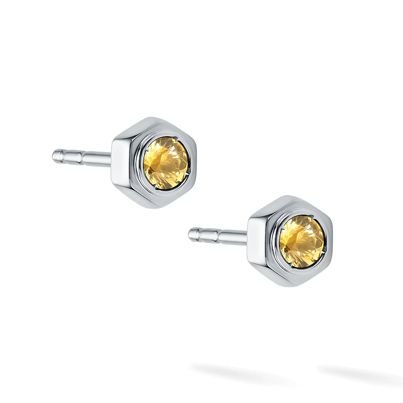 Citrine and Silver Stud Earrings
