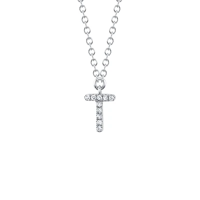 Initials White Gold and Diamond Pavé Letter T Necklace