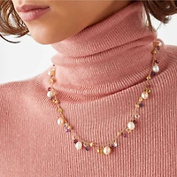 Paradise Yellow Gold, Semi-Precious Gemstone and Pearl Necklace