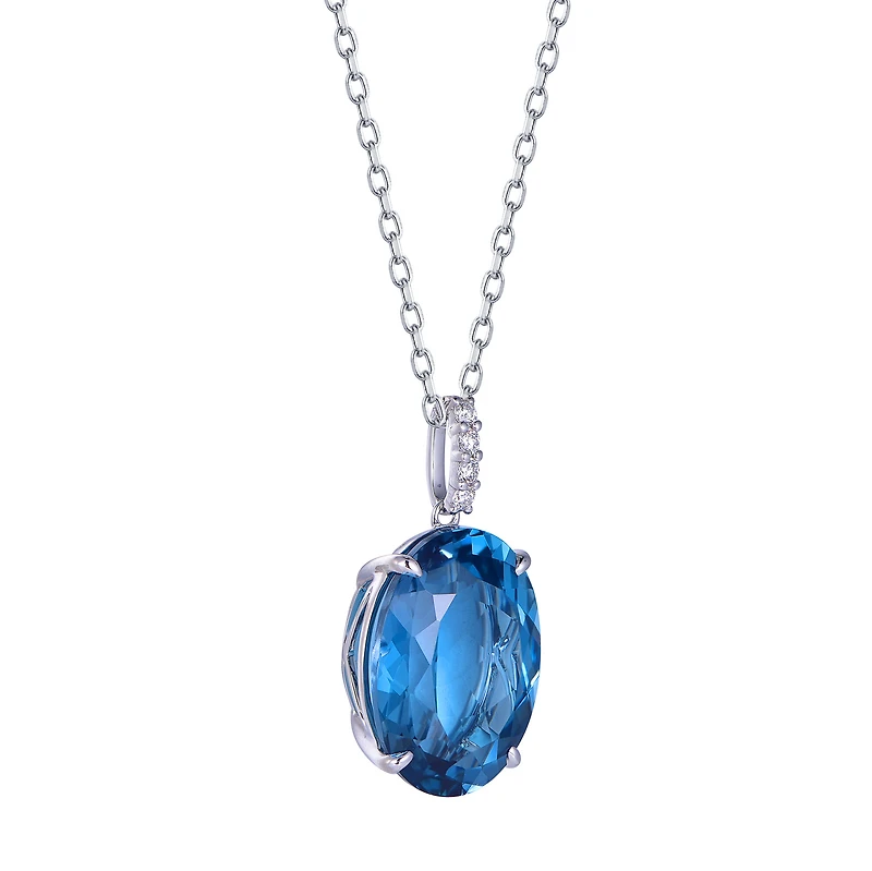 London Blue Topaz Pendant in White Gold