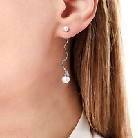 Sleek White Gold Pearl and Diamond Earrings