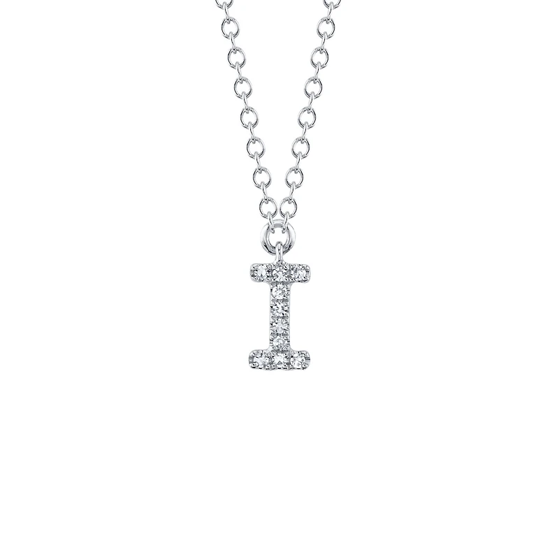 Initials White Gold and Diamond Pavé Letter I Necklace