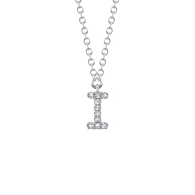 Initials White Gold and Diamond Pavé Letter I Necklace