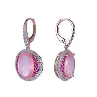 Rose Quartz Earrings with Pink Sapphire and Diamond Accents in Rose Gold