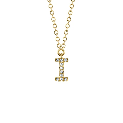 Initials Yellow Gold and Diamond Pavé Letter I Necklace