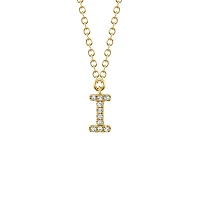 Initials Yellow Gold and Diamond Pavé Letter I Necklace