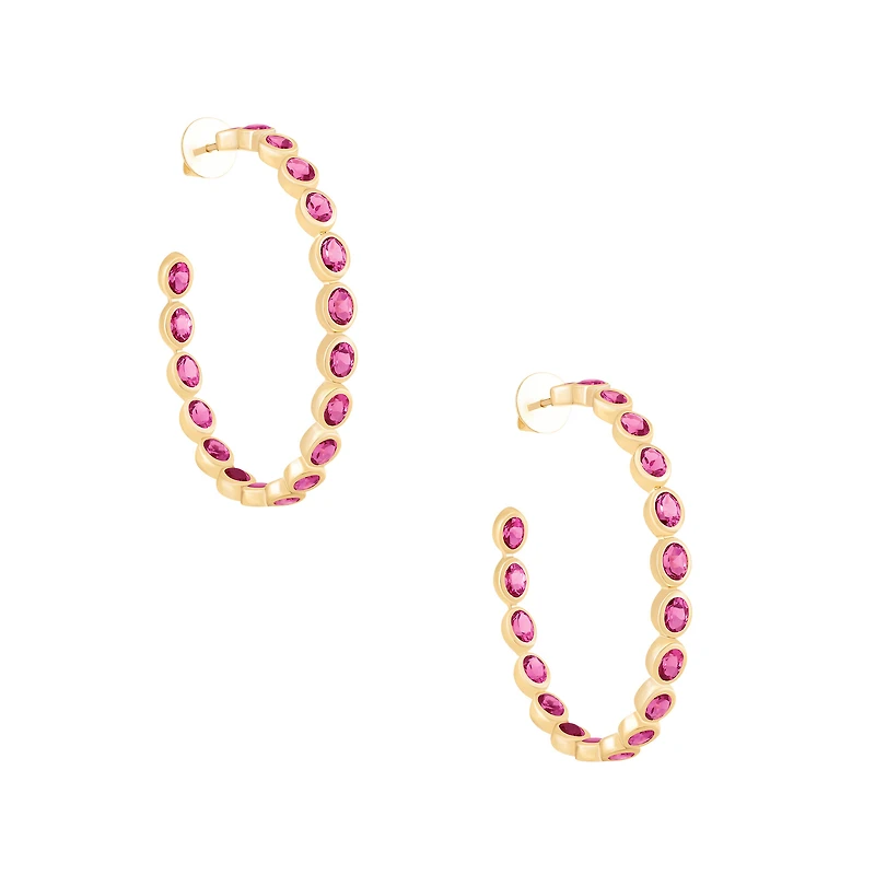 Pink Tourmaline Bezel Set Hoop Earrings