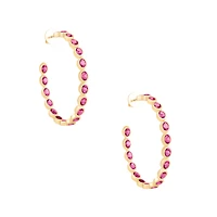 Pink Tourmaline Bezel Set Hoop Earrings