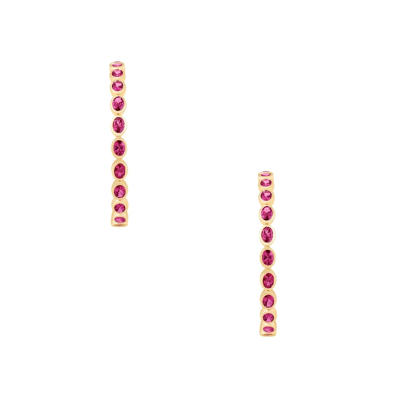 Pink Tourmaline Bezel Set Hoop Earrings