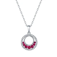 Ruby and Diamond Round Pendant in White Gold