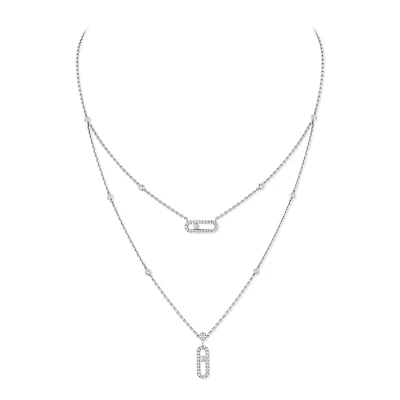 Move Uno White Gold and Diamond Pavé Two Row Necklace