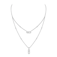 Move Uno White Gold and Diamond Pavé Two Row Necklace