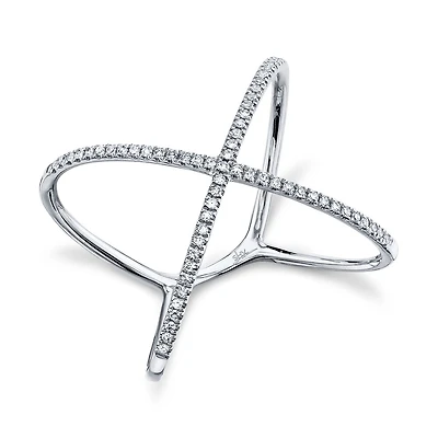 White Gold and Diamond Pavé X Ring