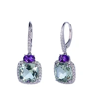 Green and Purple Amethyst Earrings in White Gold