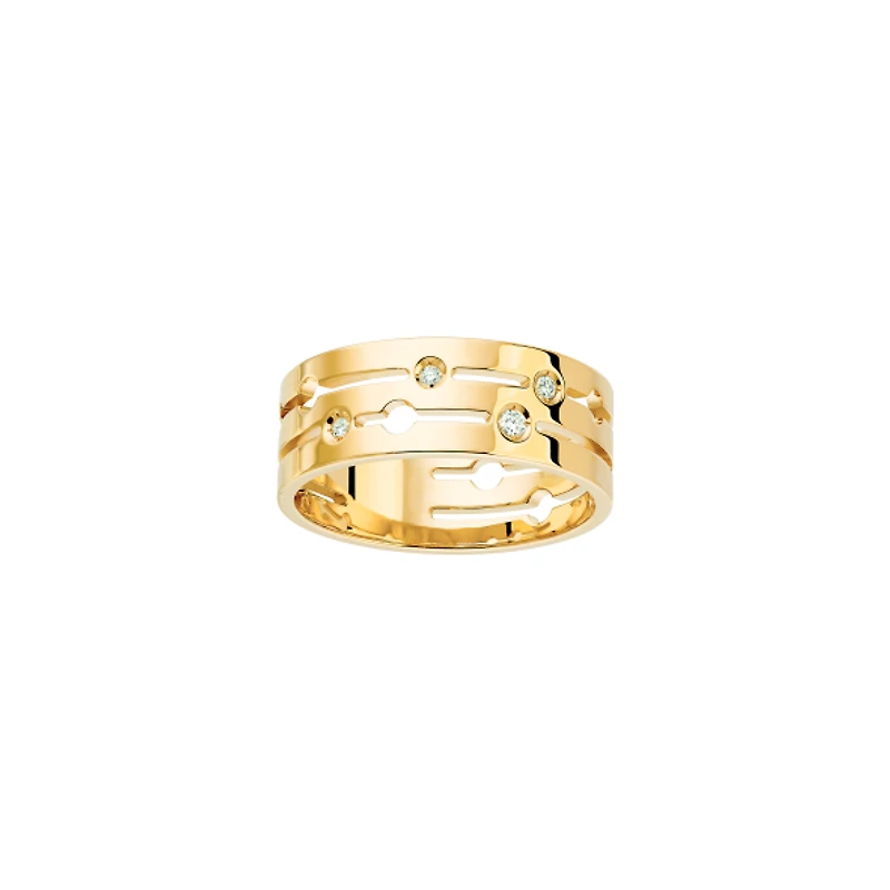 Pulse Medium Yellow Gold and Diamond Ring