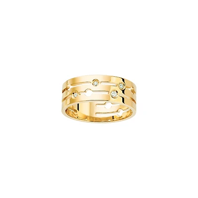 Pulse Medium Yellow Gold and Diamond Ring