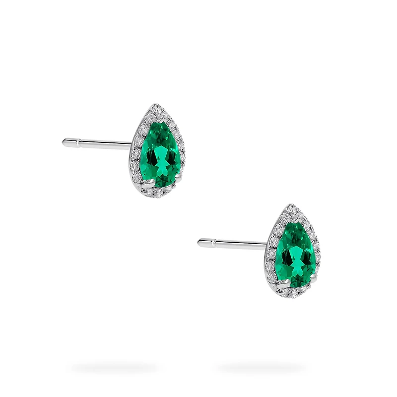 White Gold Emerald and Diamond Stud Earrings