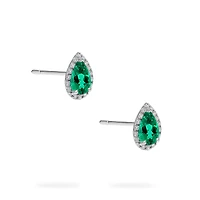 White Gold Emerald and Diamond Stud Earrings