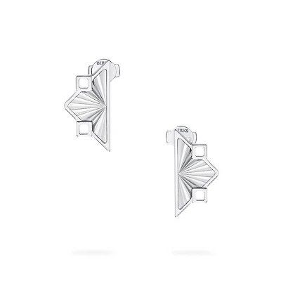 Guilloché Symmetric Sterling Silver Earrings, Large
