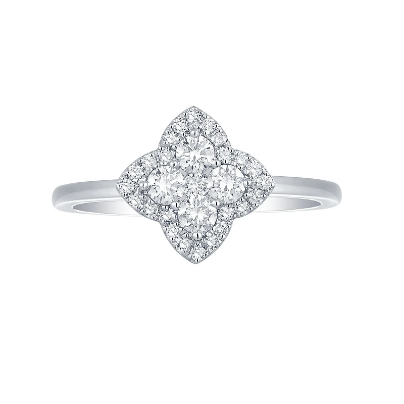 Diamond Clover Shape Ring in White Gold
