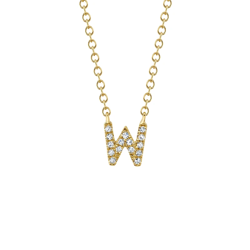 Initials Gold and Diamond Pavé Letter W Necklace