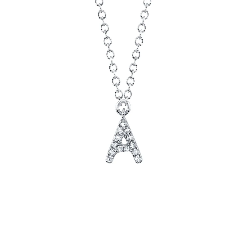 Initials White Gold and Diamond Pavé Letter A Necklace