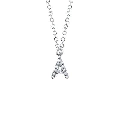 Initials White Gold and Diamond Pavé Letter A Necklace