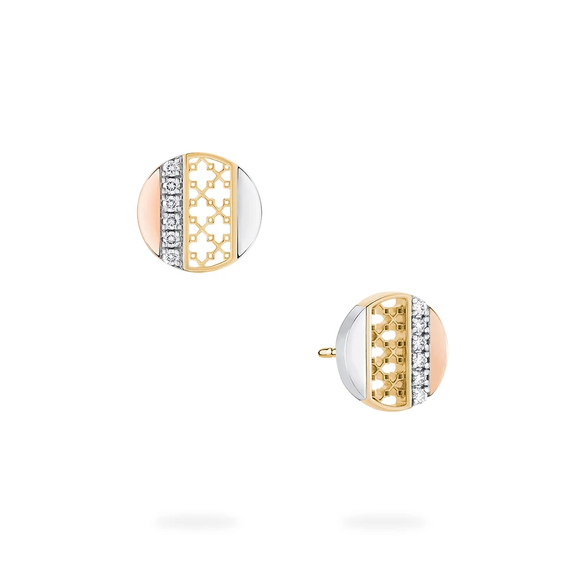 Diamond Circle Earrings, Tri-Gold