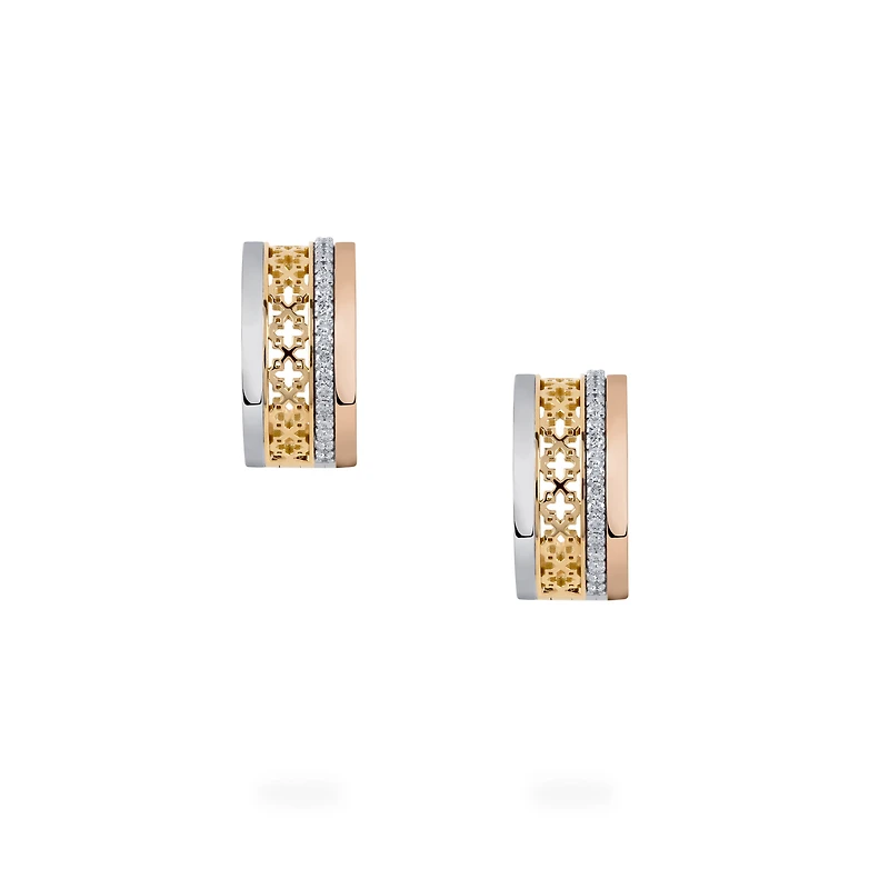 Diamond Huggie Earrings, Tri-Gold