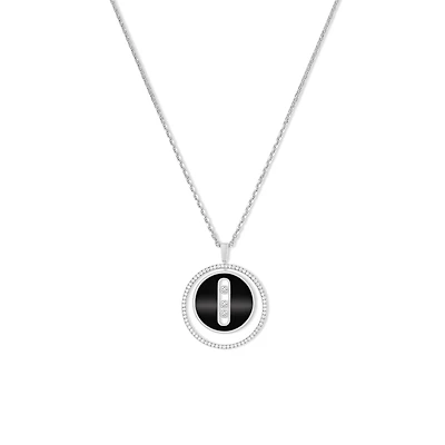 Lucky Move Medium White Gold, Onyx and Diamond Pendant